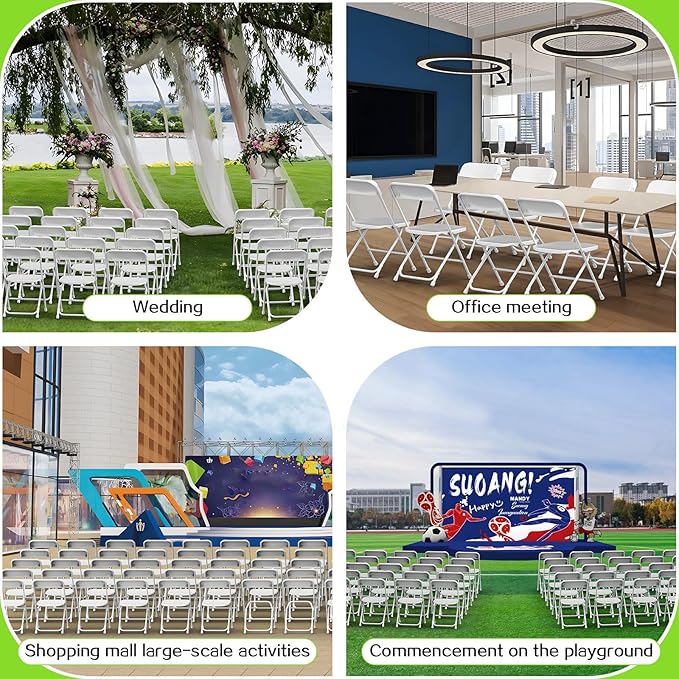 Folding Chairs 10 Pack,White Plastic Folding Chairs for Indoor Outdoor,Portable Stackable Commercial Seat with Steel Frame 350lb.Capacity for Party Events Wedding Dining Picnic Office