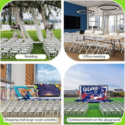 Folding Chairs 10 Pack,White Plastic Folding Chairs for Indoor Outdoor,Portable Stackable Commercial Seat with Steel Frame 350lb.Capacity for Party Events Wedding Dining Picnic Office