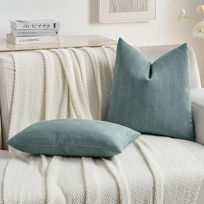 FUTEI Grey Blue Chenille Decorative Throw Pillow Covers 26x26 Inch Set of 2,Soft Cozy Striped Geometric Patterns Euro Pillow Sham,Modern Home Decor for Couch Bed Living Room