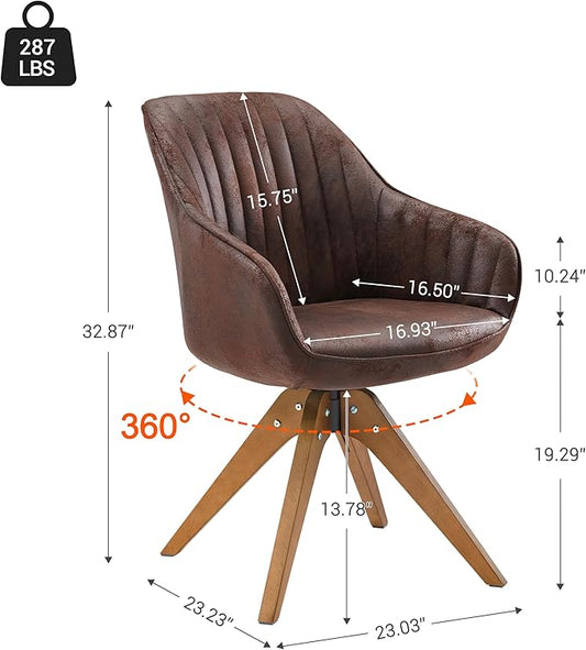 Zouron Mid Century Modern Accent Chair with Wooden Legs, Upholstered Swivel Chair No Wheels, Side Accent Armchair Vanity Chair for Small Space Home Office Living Room Bedroom, Mocha