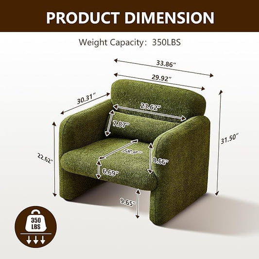 33.9'' Upgrade Lambswool Fabric Accent Chair with Arms, Modern Single Sofa Chair Armchair Upholstered Comfy Reading Arm Chair for Bedroom, Living Room