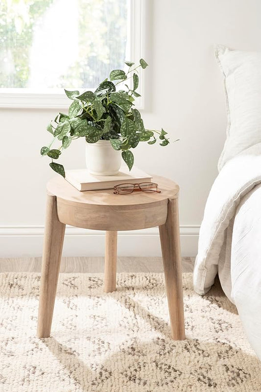 Kate and Laurel Vola Round Wood Side Table, 17 x 17 x 18, Natural Wood, Transitional End Table for Use as Bedside Nightstand, Living Room Ottoman, or Bedroom Vanity Stool