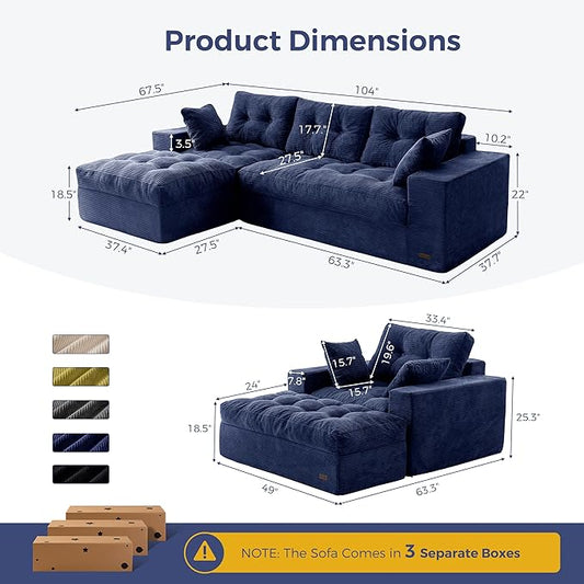 MAXYOYO Sectional Sofa Couch and Chaise Lounge, L Shaped Modern Cloud Couch with Ottoman, Comfy Sofa with Layered Cushion, Tufted Upholstered Sleeper Chair for Living Room, No Assembly Required