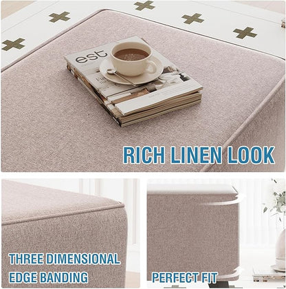 H.VERSAILTEX Ottoman Cover Square Fit Length 36"-37" Footrest Linen Look Square Soft Ottoman Covers Slipcover Storage Ottoman Cover Foot Stool Cover with Elastic Bottom - Heather Taupe