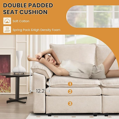 130" U Shaped Modular Sectional Sofa, Couch with Ottoman Storage, Chenille Cloud Couch with Plush Deep Seating for Living Room, Bedroom (9 Seat, Beige)