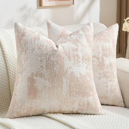 FUTEI Pink White Decorative Throw Pillow Covers 26x26 Inch Set of 2,Soft Faux Cashmere Jacquard - Textured & Cozy Euro Pillow Shams,Modern Home Decor for Couch Bed Living Room