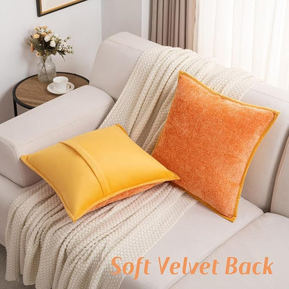 FUTEI Orange Chenille Throw Pillow Covers 16x16 Inch Set of 2,Soft Cozy Bound Edge Design Cushion Case,Home Decor for Couch Bed Living Room