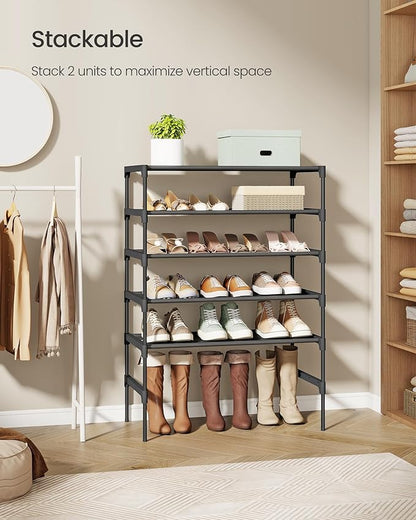 SONGMICS Shoe Rack, 3-Tier Shoe Storage Organizer, Space-Saving, 11.6 x 24.5 x 21 Inches, Entryway, Metal Frame, Non-Woven Fabric Shelves, Ink Black ULSH023BH01