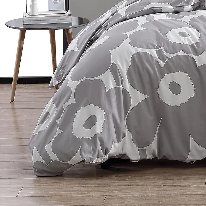 Marimekko - King Duvet Cover Set, Cotton Bedding with Matching Shams & Button Closure, All Season Home Decor (Unikko Grey, King)