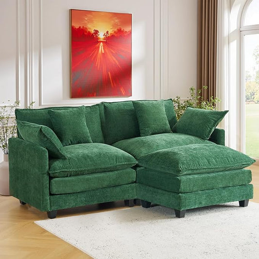 Cloud Chenille L-Shaped Sofa with Ottoman, 77" Space Saving Sectional Loveseat with Chaise, for Small Spaces, Easy Assembly, 1YR Warranty