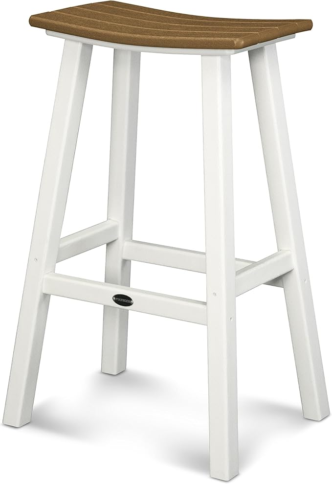 POLYWOOD 2012-FWHTE Contempo Bar Height Saddle Seat Barstool, White Frame, Teak
