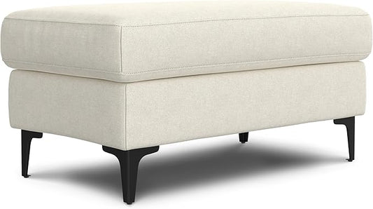 SIMPLIHOME Ava Ottoman in 100% Recycled Polyester Tightly Woven Performance Fabric, Cream, 36-inch Wide, Mid-Century Modern Style Multipurpose Table or Footrest Ottoman, Assembled,for Living Room