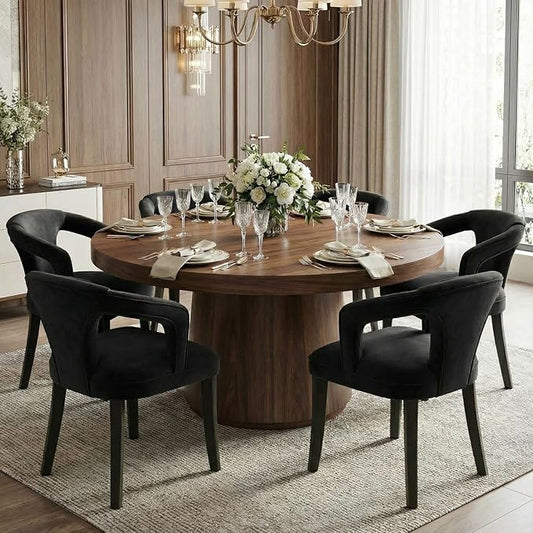Black Velvet Dining Chairs Set of 6, Modern Upholstered Accent Chairs with Curved Back & Arms, Comfy Large Fully Upholstered Side Chair for Living Room