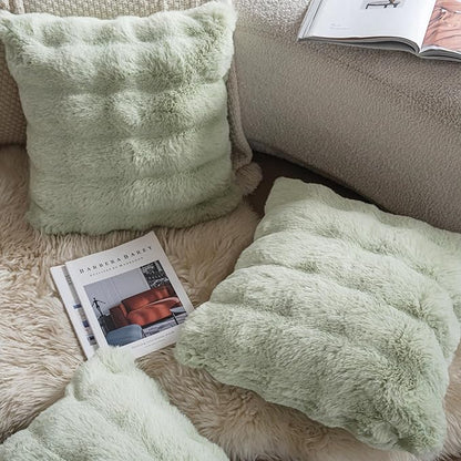Neelvin Green Faux Fur Cozy Soft Double-Sided Decorative Throw Pillow Covers 20x20 inch Set of 2,Velvet Pillowcase Cushion Case for Sofa Couch