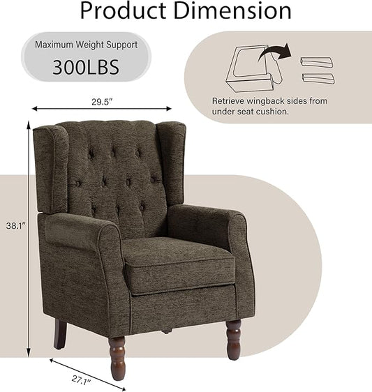 Lumibee High Back Accent Chair Set of 2,Upholstered Wingback Armchair with Solid Wood Legs for Small Spaces,Comfy Single Sofa Chair for Living Room,Bedroom,Office-Taupe