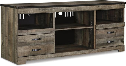 Signature Design by Ashley Trinell Urbanology 4-Piece Entertainment Center for TVs up to 72" with Electric Fireplace, LED Lighting and Adjustable Temperature, Dark Brown