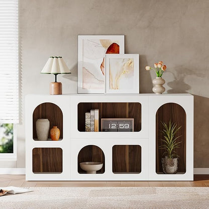 Tribesigns 59" White Console Table, Modern Entryway Table, Wooden Storage Organizer Entrance Table with 6 Compartments, Long Sofa Table, Behind Couch Table with Storage for Living Room, Hallway, Foyer