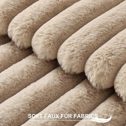 Pallene Faux Fur Plush Throw Pillow Covers 24x24 Set of 2, Luxury Soft Fluffy Striped Decorative Pillow Covers for Sofa, Couch, Living Room, Khaki