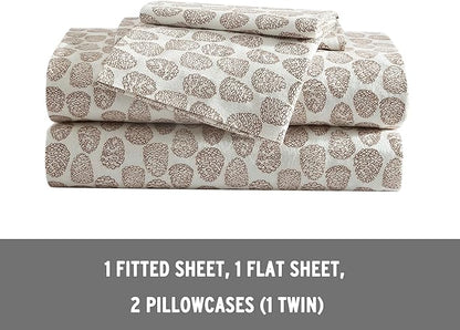 Eddie Bauer - Queen Sheets, Cotton Flannel Bedding Set, Brushed For Extra Softness, Cozy Home Decor (Little Creek Pine Cone Beige, Queen)