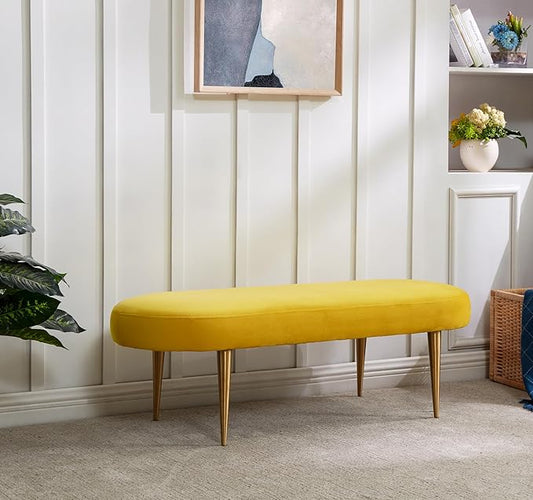 SAFAVIEH Couture Home Collection Corinne Glam Marigold Velvet Living Room Bedroom Dining Foyer Entryway Ottoman Oval Bench