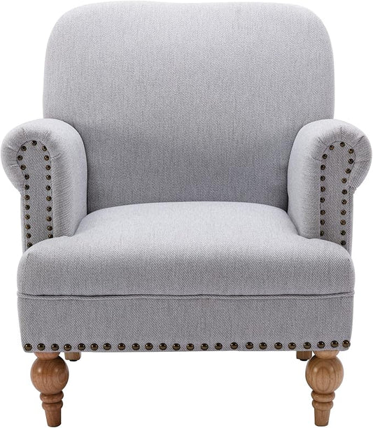 DM-Furnitue Wide Armchair Modern Linen Accent Chair Comfy Reading Chairs Upholstered Lounge Chair Single Sofa Couch for Bedroom/Living Room, Grey