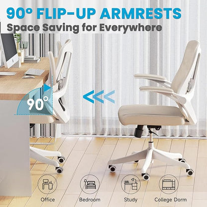 Ergonomic Office Chair - 400LB Comfy Desk Chairs with Adjustable Headrest and Lumbar Back Support, Mesh Computer Chairs with Wheels and Arms for Home Office, Study, Bedroom and Dorm (03khaki)
