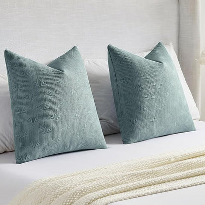 FUTEI Grey Blue Chenille Decorative Throw Pillow Covers 18x18 Inch Set of 2,Soft Cozy Striped Geometric Patterns Cushion Case,Modern Home Decor for Couch Bed Living Room