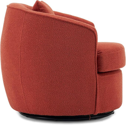 Swivel Accent Chair Set of 2, Modern Upholstered Boucle Barrel Arm Chairs with Pillow for Living Room, 360 Degree Round Swivel Sherpa Armchair with Round Base for Bedroom Club (2, Orange)