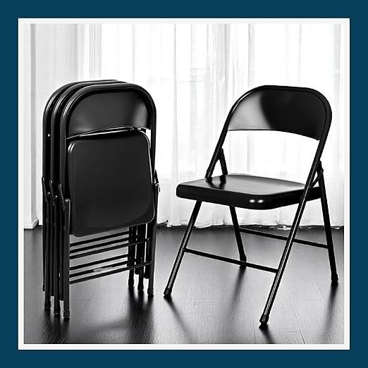 OEF Furnishings OEF900 Series Premium Lightweight All-Steel Folding Chairs (4-Pack, Black)