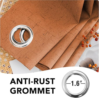 H.VERSAILTEX Linen Blackout Curtains Durable Thick Textured Linen Look 100% Blackout Patio Door Curtain Anti Rust Grommet Extra Wide Sliding Door Curtain Panel, Orange, W100 x L96 inch