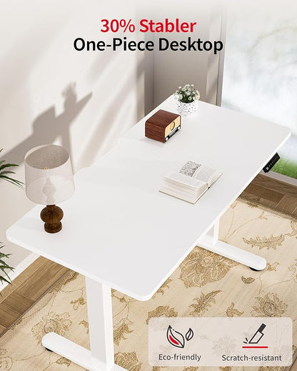 Okin Standing Desk Electric Adjustable Computer Whole Piece Stand up Desk Office Gaming Home Office Memory Desks 48x24 inches White