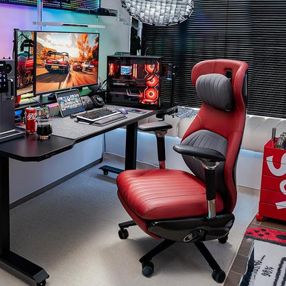 EMIAH Ergonomic Office Chair with Foot Rest Electric Reclining Office Chair with Adjustable Headrest, 8D Coordinated Armrests High Back Computer Chair with Lumbar Support（Red）