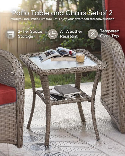 HUMMUH Wicker Patio Furniture Set-All Weather Rattan Patio Sofa Set with Swivel Rocker Chairs Outdoor Conversation Set for Deck Lawn Porch Balcony Poolside-Grey/Red