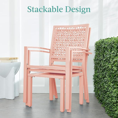 Best Choice Products 3-Piece Outdoor Bistro Set, Stackable Modern Steel Furniture for Porch, Garden w/ 2 Chairs, Table, Geometric Decor - Peach