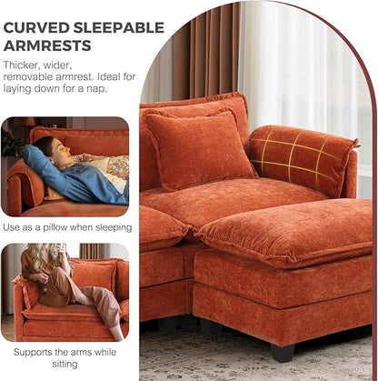 ELUCHANG Oversized 42" W Single Sofa with Ottoman, Convertible Sofa Bed for Living Room, Bedroom & Apartment, DIY Combination, Chenille Terracotta