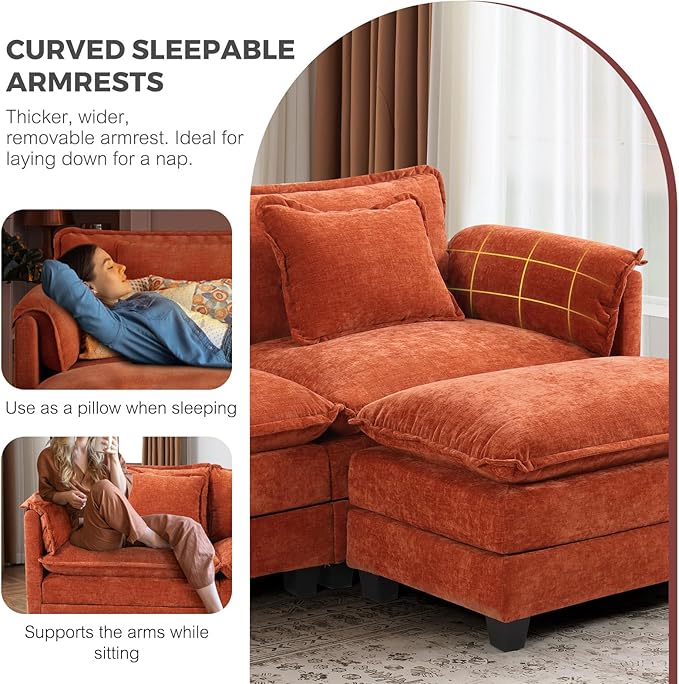 ELUCHANG Oversized 153" Modular Sectional Sofa, Comfy Deep Seat Cloud Couch, Sleeper Sofa Bed, 8 Seat Modern Couch with Removable Cover for Living Room, Apartment, DIY Combination, Chenille Terracotta