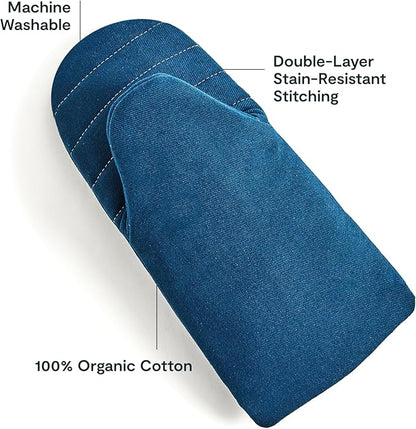 Caraway Oven Mitts - 100% Organic Cotton Oven Mitt - Double-Layer & Stain-Resistant Stitching - Safe Handling of Hot Kitchenware - Set of 2 - Navy