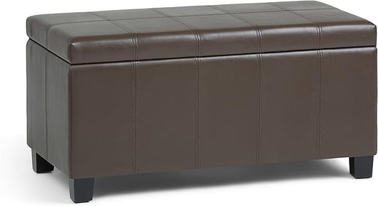 SIMPLIHOME Dover 36 inch Wide Contemporary Rectangle Storage Ottoman Bench in Chocolate Brown Vegan Faux Leather, Assembled, For the Living Room, Entryway and Family Room