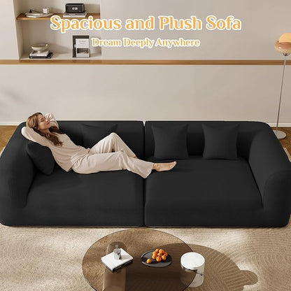 120'' Oversized Sectional Couches for Living Room Boneless Modular Sectional Sofa Plush Chenille Cloud Modular Couch Modern Sectionals with Deep Seat, No Assembly Required, 4 Seater, Black