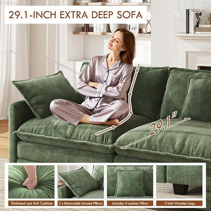 WorthFurni 146” Oversized Modular Sectional Sofa, U Shaped Cloud Couch Set, 4-Seater Comfy Chenille Couches with 2 Movable Ottomans, DIY Combination for Living Room (Green)