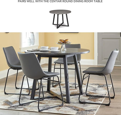 Signature Design by Ashley Centiar Casual Bucket Seat Dining Upholstered Side Chair with Black Metal Base, Set of 2, Faux Leather, 18.75" Seat Height, Gray