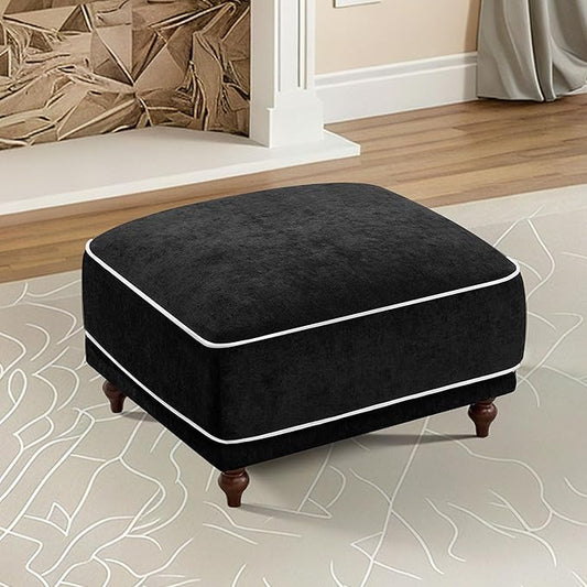 35" Square Ottoman for Modular Couch Sectional Sofa,Movable Footstool with Wooden Legs for Living Room Bedroom,Comfy Thicked Cushion Upholstered Foot Rest,Black