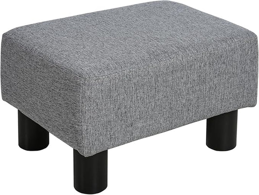 HOMCOM Ottoman Foot Rest, Small Foot Stool with Linen Fabric Upholstery and Plastic Legs, Cube Ottoman for Living Room, Gray
