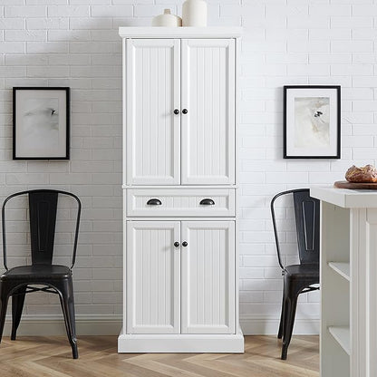 Crosley Furniture Shoreline Coastal Pantry Storage Cabinet with Shelves, Kitchen, Dining, or Laundry Room, White