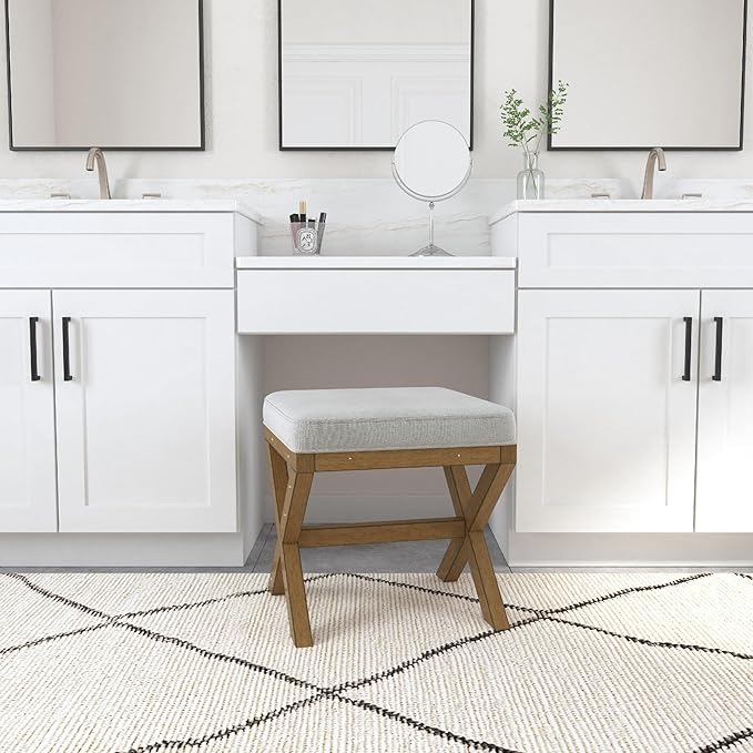 Hillsdale Somerset Backless Wood Vanity Stool for Makeup Room or Bathroom, Dark Driftwood