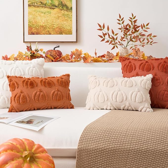 Kevin Textile Fall Pillow Covers 12x20 Inch Set of 2 Soft Pumpkins Decorative Lumbar Throw Cushions Plush Autumn Faux Fur Harvest Gift for Couch Sofa Chair Bedroom Home Decor, Brown
