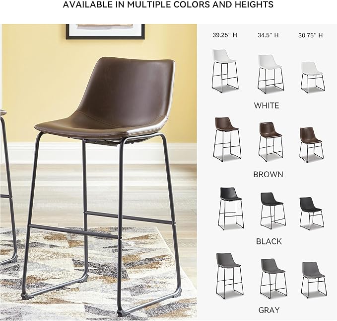 Signature Design by Ashley Centiar Urban Industrial 28.75" Pub Height Bucket Seat Barstool, 2 Count, Brown