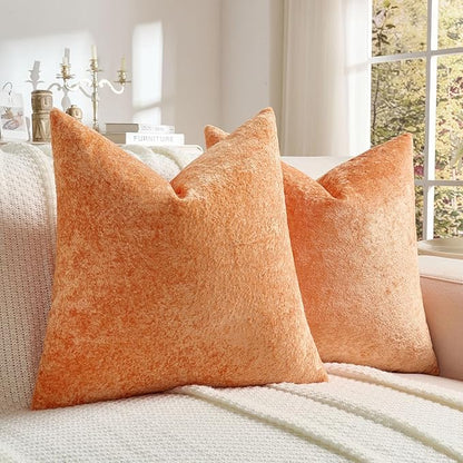 FUTEI Orange Flannel Throw Pillow Covers 16x16 Inch Set of 2,Soft Dimensional Textured Cushion Cases,Modern Home Decor for Couch Living Room