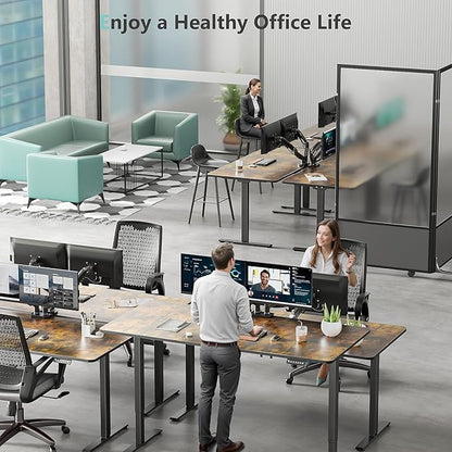 Dual Motor Electric Standing Desk with One Piece Desktop, 48 x 24 Inch Adjustable Height Sit to Stand Up Desk for Home Office, Work & Study, White Frame & Black Desktop (2 Packages)