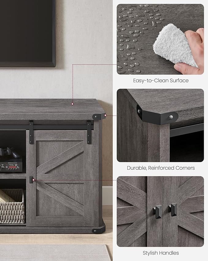 VASAGLE TV Stand for TVs up to 65 Inches, Farmhouse Entertainment Center with Sliding Barn Doors, TV Console Table for Living Room, Misty Gray ULTV324G68